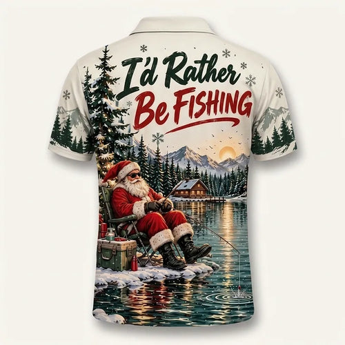 I'd Rather Be Fishing Santa Christmas Polo Shirt
