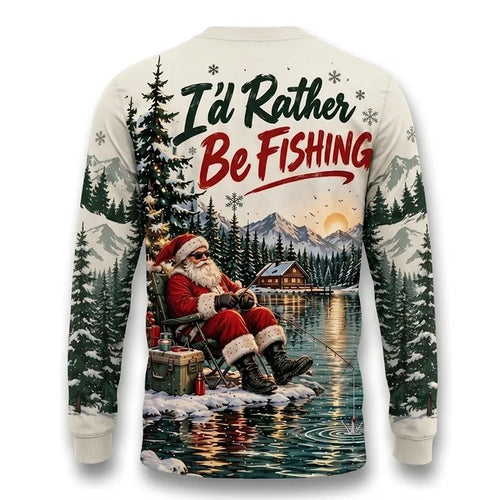 I'd Rather Be Fishing Santa Christmas Long Sleeve Shirt