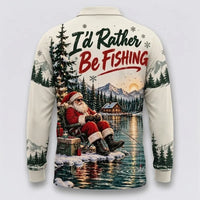 I'd Rather Be Fishing Santa Christmas Polo Long Sleeve Shirt