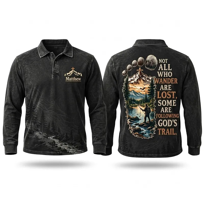 Faith Over Mountains Personalized Name Christian Polo Long Sleeve Shirt