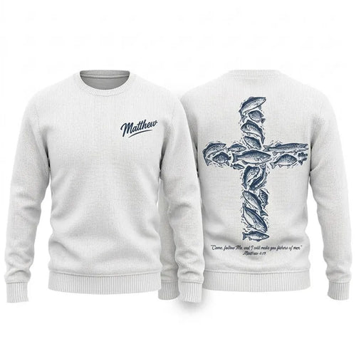 Personalized Matthew 4:19 Fishers of Men Christian Fishing Sweater