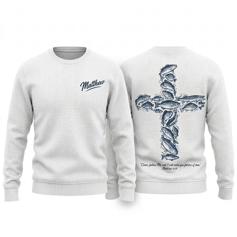 Personalized Matthew 4:19 Fishers of Men Christian Fishing Sweater