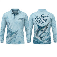 3D Fishing Deep Sea Marlin Ocean Design Long Sleeve Polo Shirt