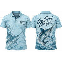 3D Fishing Deep Sea Marlin Ocean Design Polo Shirt
