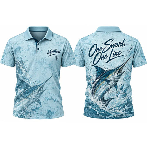 3D Fishing Deep Sea Marlin Ocean Design Polo Shirt