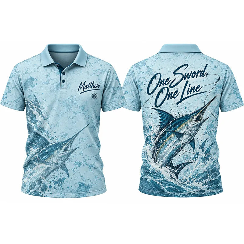 3D Fishing Deep Sea Marlin Ocean Design Polo Shirt