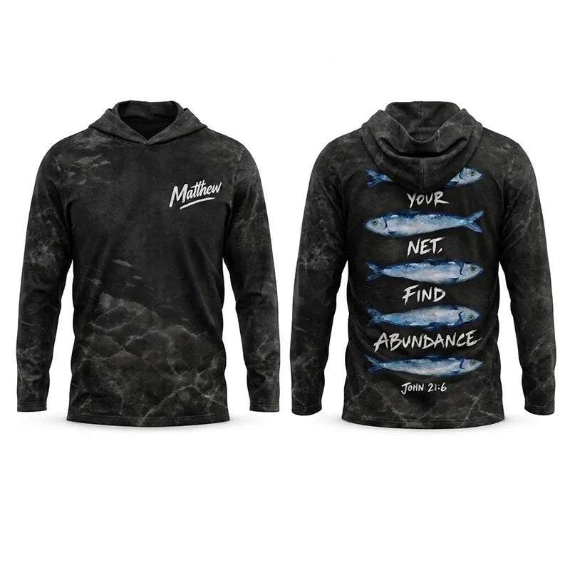 Personalized Cast Your Net Find Abundance Hooded Long Sleeve Shirt