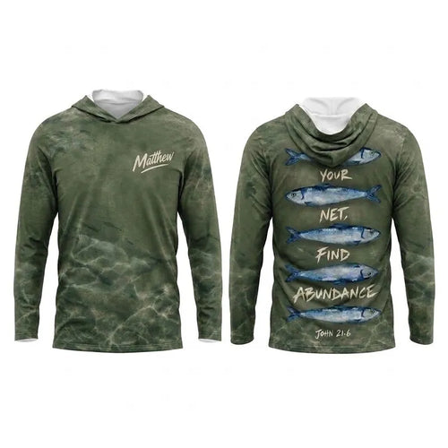 Personalized Cast Your Net Find Abundance Hooded Long Sleeve Shirt