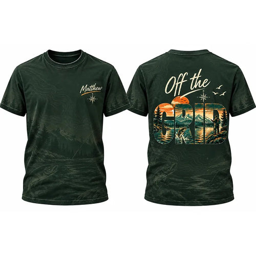 Personalized Off the Grid Fishing Topographic Map T-Shirt