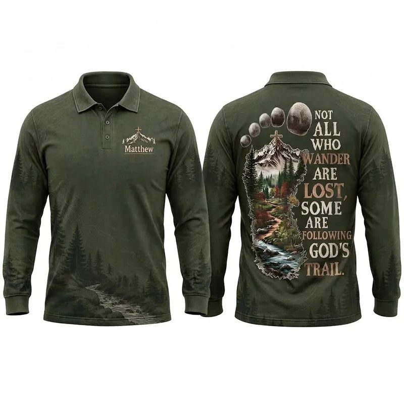 Faith Over Mountains Personalized Name Christian Polo Long Sleeve Shirt