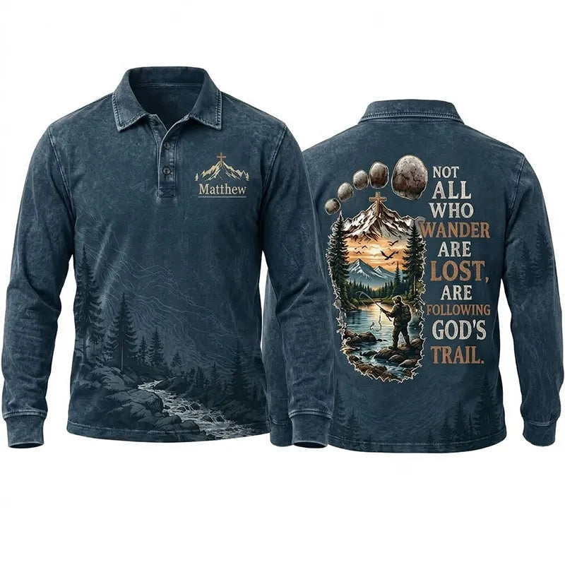 Faith Over Mountains Personalized Name Christian Polo Long Sleeve Shirt