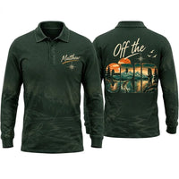 Personalized Off the Grid Fishing Topographic Map Polo Long Sleeve Shirt