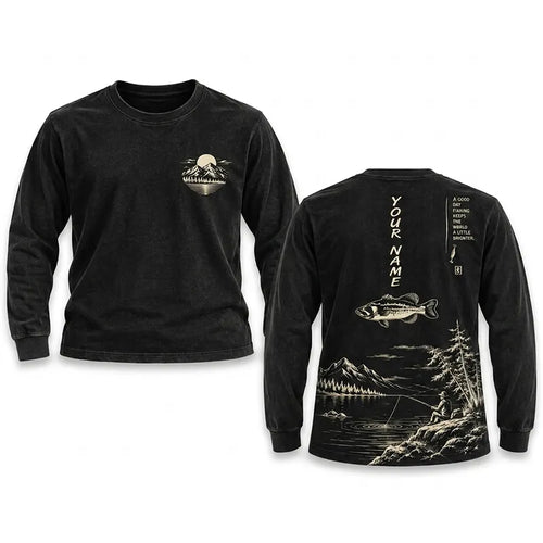 Personalized Vintage Bass Fishing Graphic Long Sleeve Shirt
