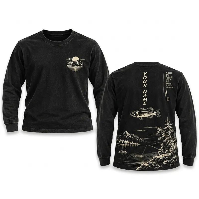 Personalized Vintage Bass Fishing Graphic Long Sleeve Shirt