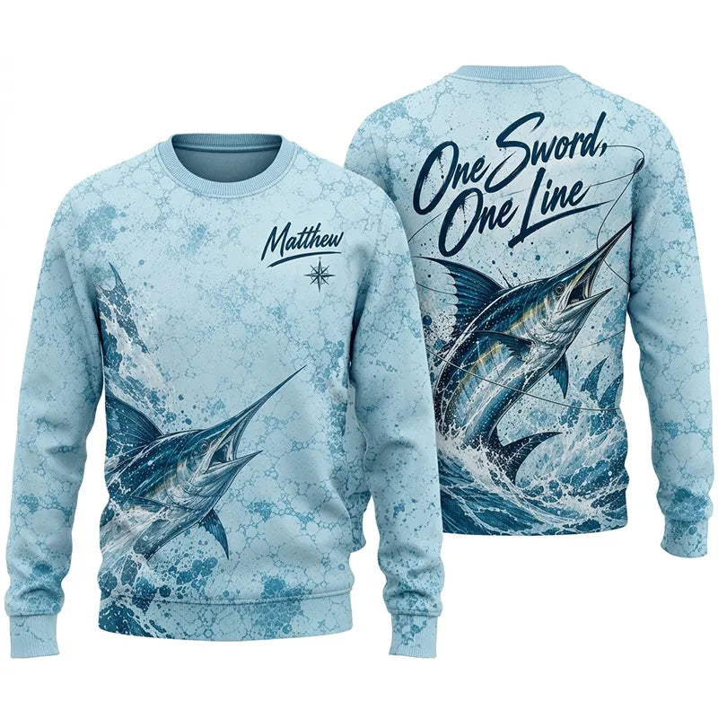3D Fishing Deep Sea Marlin Ocean Design Sweater