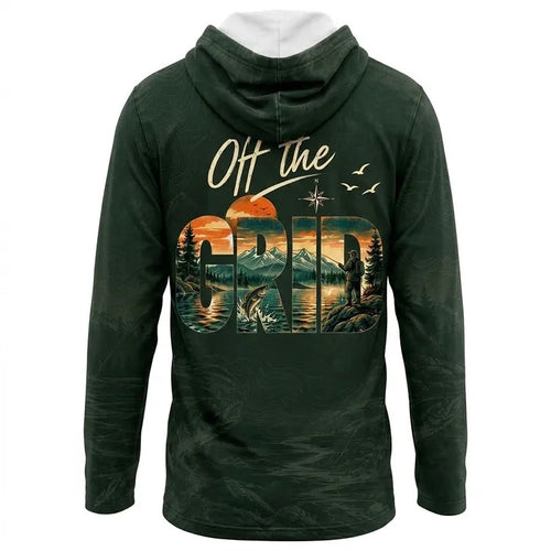 Personalized Off the Grid Fishing Topographic Map Hooded Long Sleeve Shirt