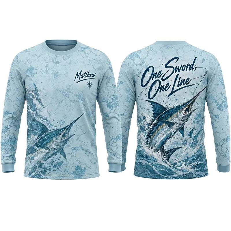 3D Fishing Deep Sea Marlin Ocean Design Long Sleeve Shirt