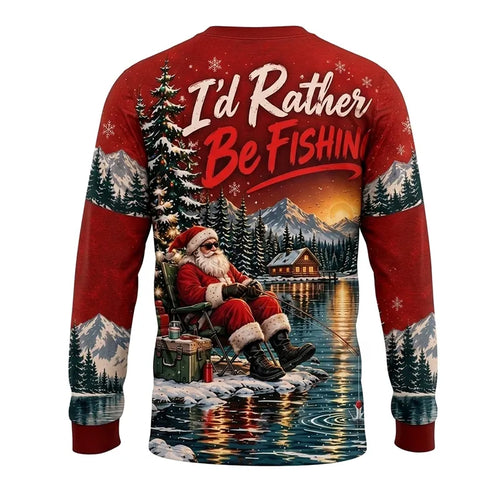 I'd Rather Be Fishing Santa Christmas Long Sleeve Shirt