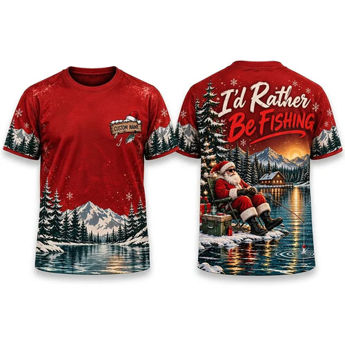 I'd Rather Be Fishing Santa Christmas T-Shirt
