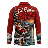 I'd Rather Be Fishing Santa Christmas Polo Long Sleeve Shirt