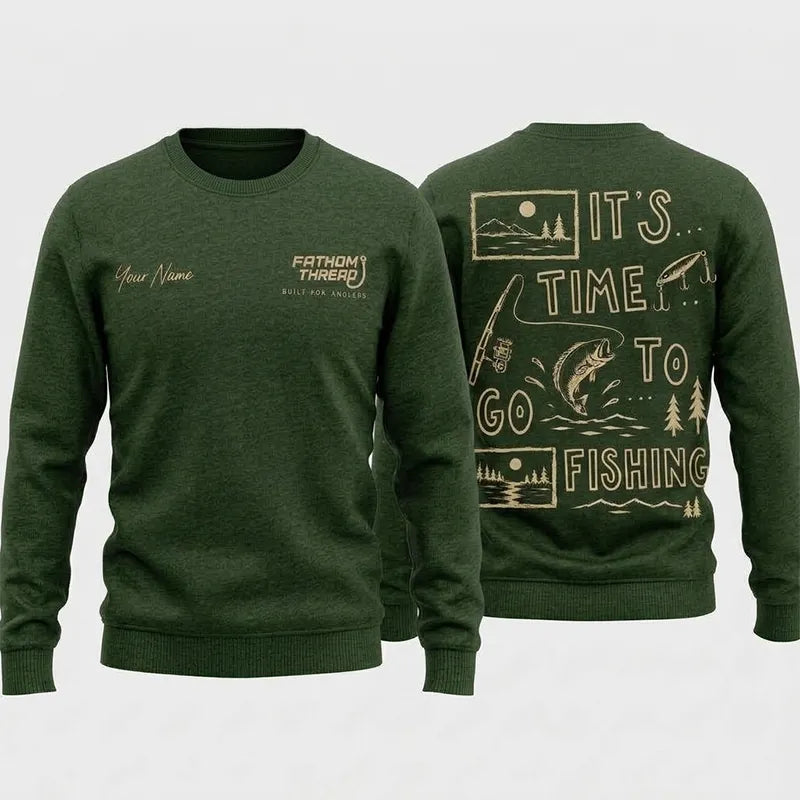 Personalized It's Time To Go Fishing Fathom Thread Sweater