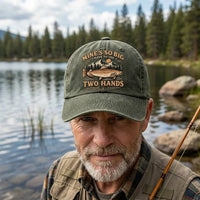 Mine's So Big I Have To Use Two Hands Funny Fishing Vintage Dad Hat