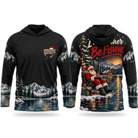 I'd Rather Be Fishing Santa Christmas Hooded Long Sleeve Shirt