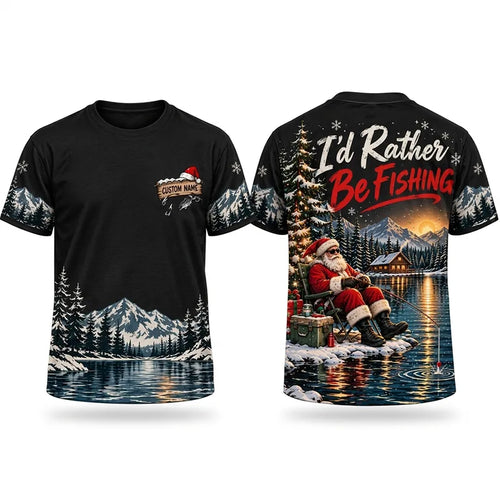 I'd Rather Be Fishing Santa Christmas T-Shirt