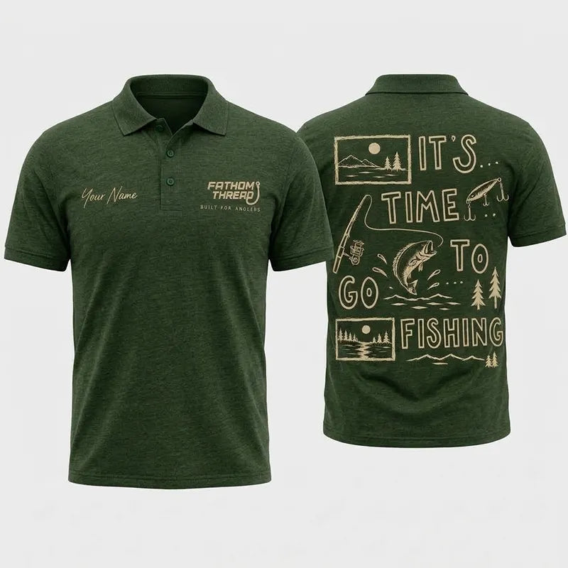 Personalized It's Time To Go Fishing Fathom Thread Polo Shirt