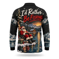 I'd Rather Be Fishing Santa Christmas Polo Long Sleeve Shirt