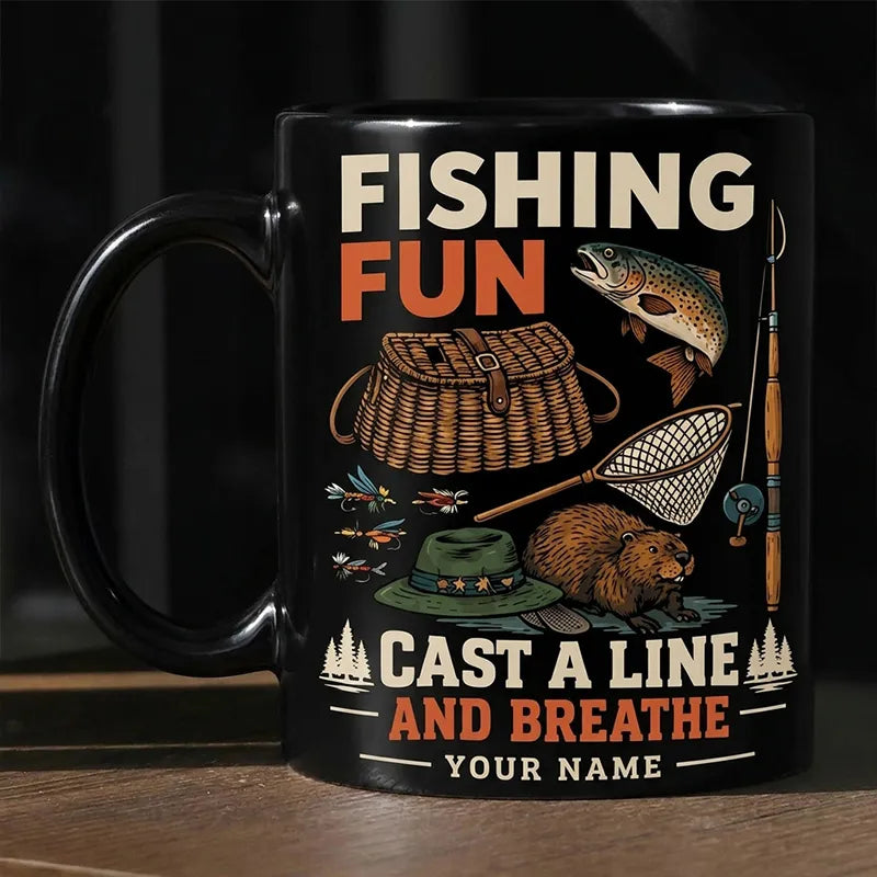 Personalized Fishing Fun Cast A Line And Breathe Ceramic Mug
