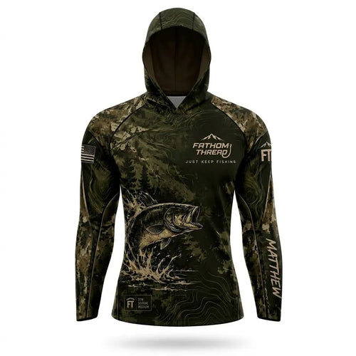 Fathom Thread Fish More Worry Less Fishing Hooded Long Sleeve Shirt