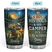 A Boy His Dogs & His Camper Personalized Camping Tumbler