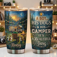 A Boy His Dogs & His Camper Personalized Camping Tumbler