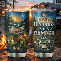 A Boy His Dogs & His Camper Personalized Camping Tumbler