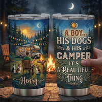 A Boy His Dogs & His Camper Personalized Camping Tumbler