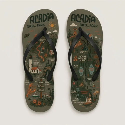 Acadia National Park Illustrated Map Flip Flops