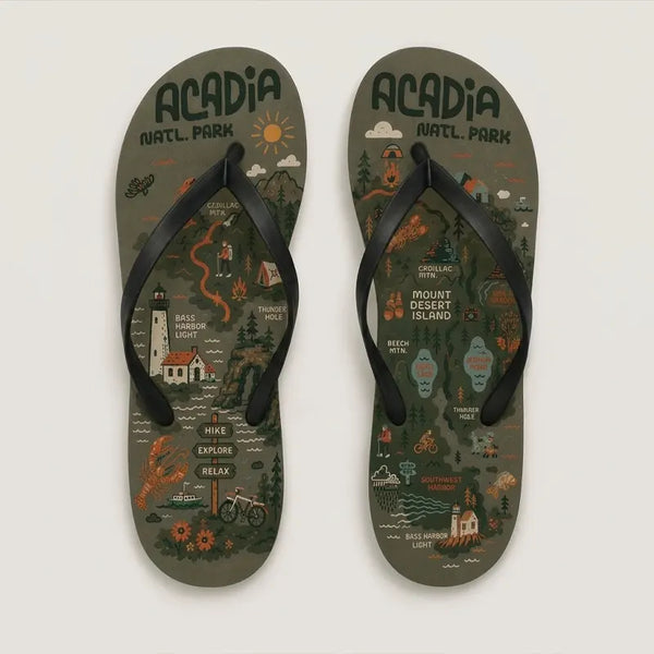 Acadia National Park Illustrated Map Flip Flops 2026