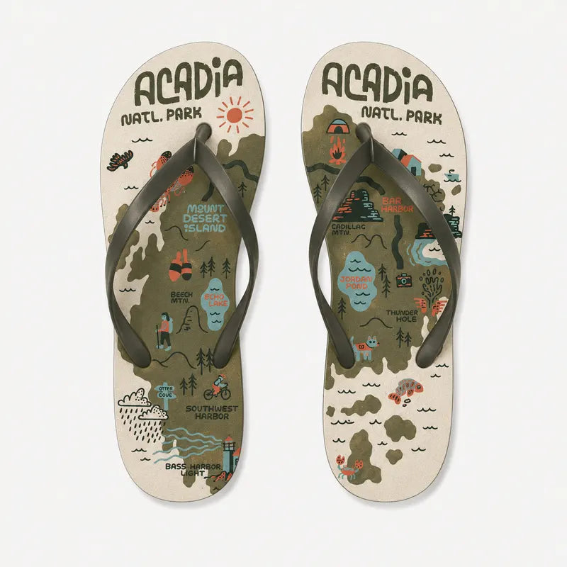 Acadia National Park Illustrated Map Flip Flops 2026