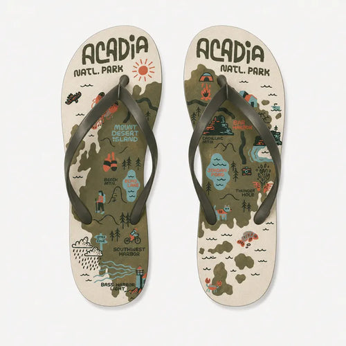 Acadia National Park Illustrated Map Flip Flops