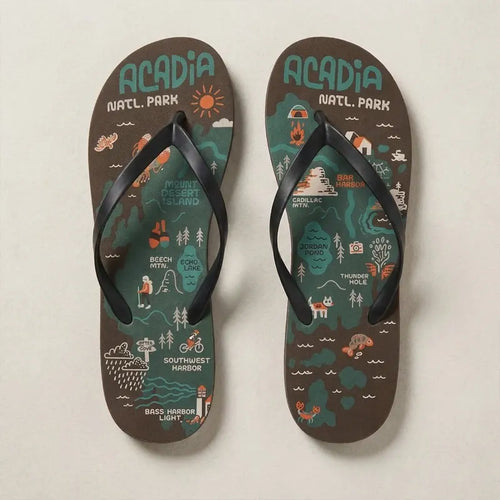 Acadia National Park Illustrated Map Flip Flops