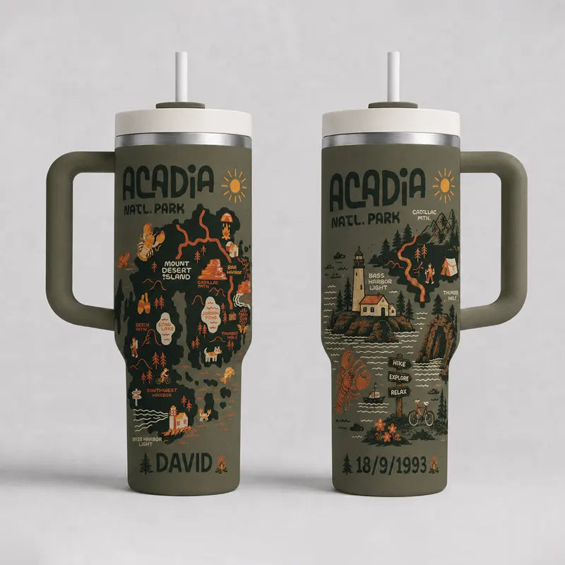 Acadia National Park Illustrated Map Handled Tumbler