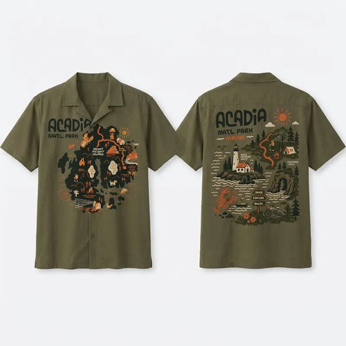 Acadia National Park Illustrated Map Hawaiian Shirt