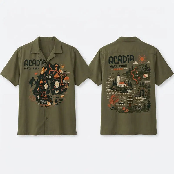Acadia National Park Illustrated Map Hawaiian Shirt 2026