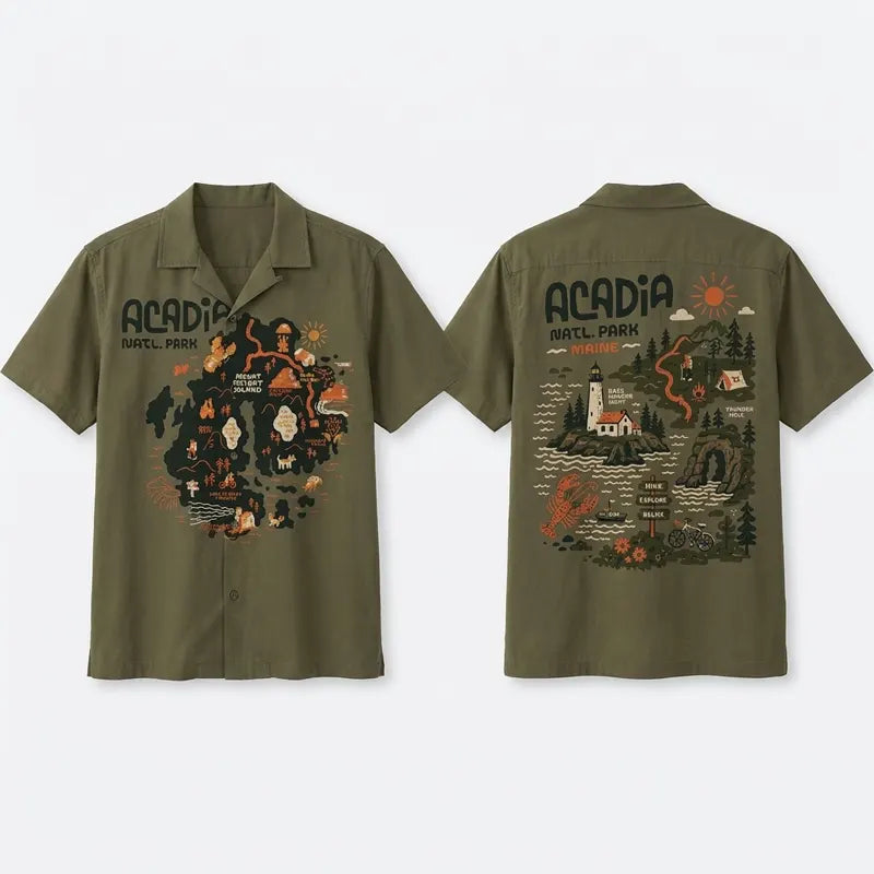 Acadia National Park Illustrated Map Hawaiian Shirt