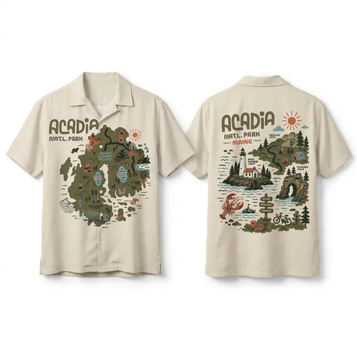 Acadia National Park Illustrated Map Hawaiian Shirt