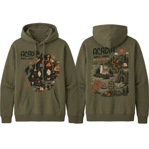 Acadia National Park Illustrated Map Hoodie