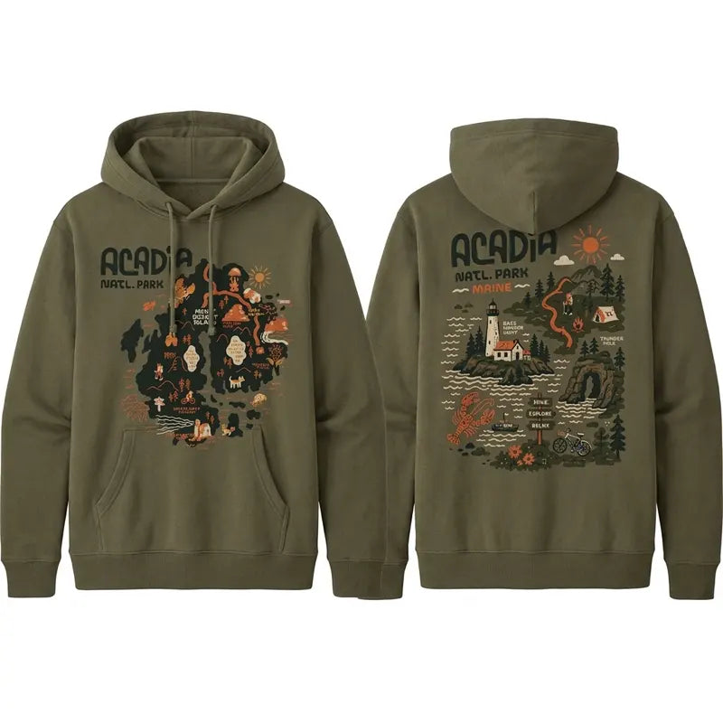Acadia National Park Illustrated Map Hoodie