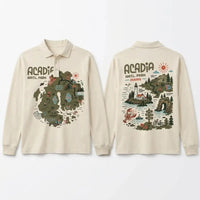 Acadia National Park Illustrated Map Polo Long Sleeve Shirt