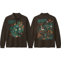 Acadia National Park Illustrated Map Polo Long Sleeve Shirt